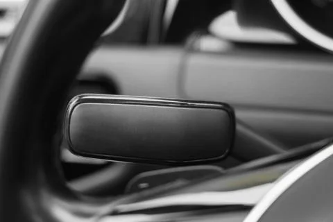 View of turn signal and headlight control stalk in modern car, closeup Stock Photos