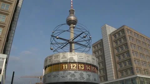 View on TV tower and world clock Berlin Stock Footage 25782296