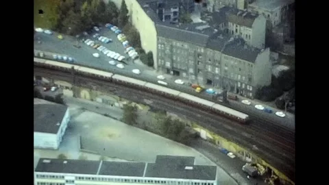 View from the TV tower Brandenburg Gate S Bahn buildings cars East Berlin GDR Stock-Footage 218033825