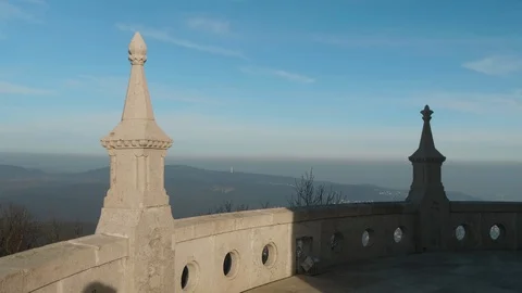 View of TV tower in suburbs of Budapest from Elizabeth Tower in winter Stock-Footage 128300524