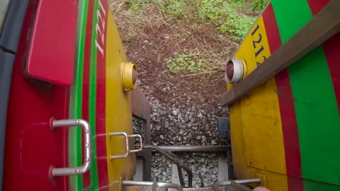 View of two colorful train carriages in Bangkok, Thailand. Stock Footage 339952699