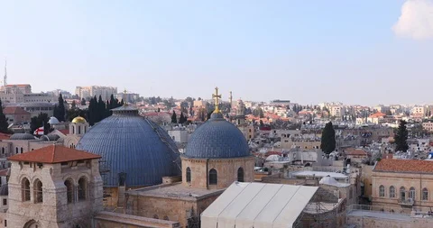 View on two domes and belfry of the Church of the Holy Sepulchre in Jerusalem Stock-Footage 104990136
