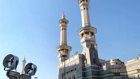 View of the two iconic minarets of Masjid al-Haram Stock Footage 332580113