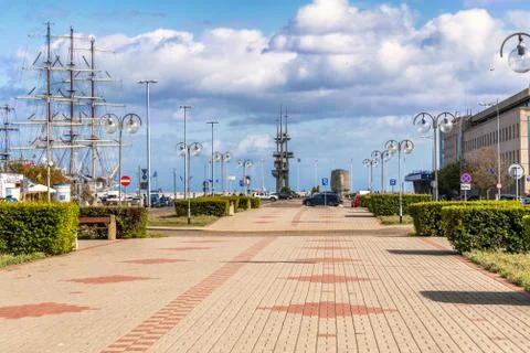 View at two monuments located on South Pier in Gdynia, Poland. Stock Photos