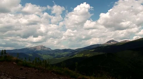 View of the two peaks of the Carpathians mountain Goverla and Petros Mount Stock Footage 69009118