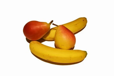 View of two pears and two bananas on a white background  Foto stock