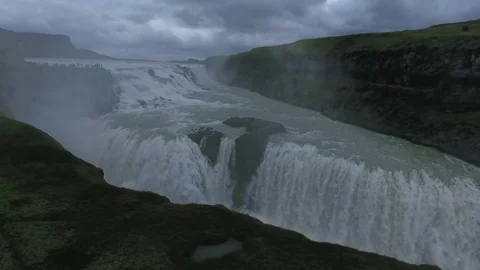 View of the two-tiered Gullfoss waterfall in Iceland. Andreev. Stock Footage 78029043