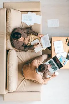 View of two young creative software designers working over new website interface Stock Photos