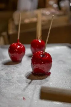 View of typical candy for couples of lovers to offer, apple of love Stock Photos