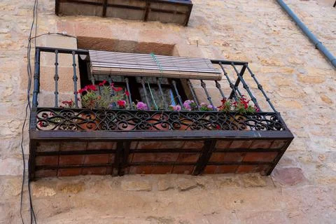 View of Typical Residence Balcony in Small Spanish Town Stock Photos