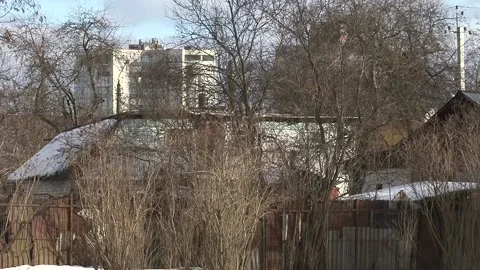 View of a typical residential  building in a Soviet city. Old panel  apartment w Stock Footage 170394266