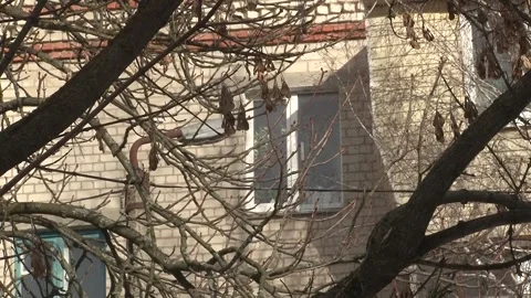 View of a typical residential  building in a Soviet city. Old panel  apartment w Stock Footage 170394387