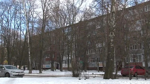 View of a typical residential  building in a Soviet city. Old panel  apartment w Stock Footage 170394422