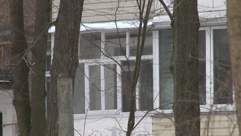 View of a typical residential  building in a Soviet city. Old panel  apartment w Stock Footage 170394438