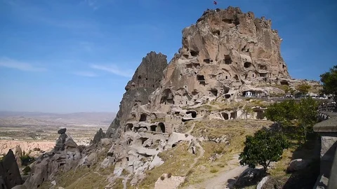 View of Uchisar castle. Cappadocia. Turkey Stock Footage 82513385
