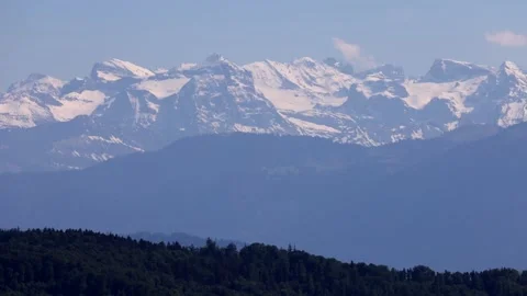View of Uetliberg overlooking the snow-capped Alps, Switzerland. Stock Footage 343666687