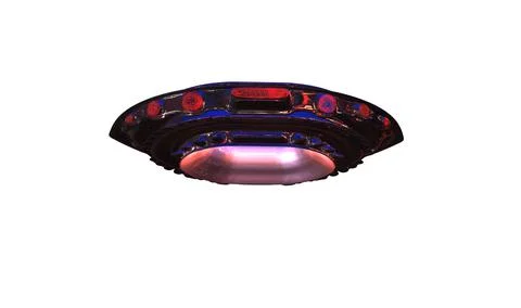 View of a UFO in flight on a white background. Stock Illustration