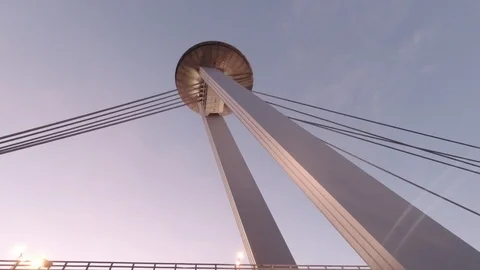 View of the UFO Tower at sunset Stock Footage 127038925