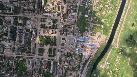 View of the Ukrainian city of Bakhmut from above Stock Footage 247417543