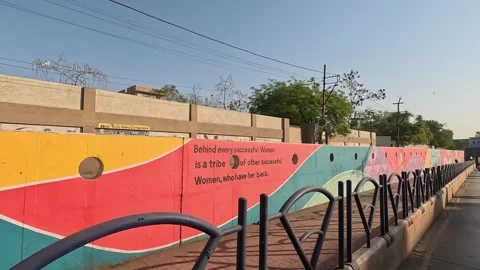 View of under bridge with graffiti wall art in the city Stock Footage 307899156