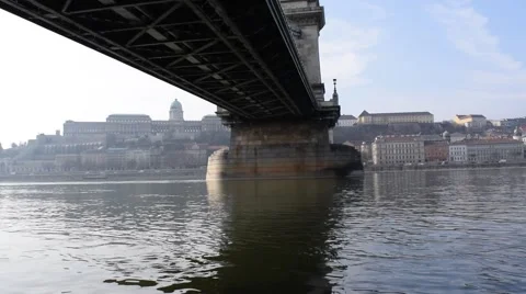 View from under Chain Bridge of Buda Castle, Budapest, Hungary Stock Footage 47701622