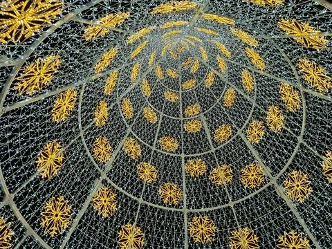 View from under a Christmas tree made of lights Fotos Stock
