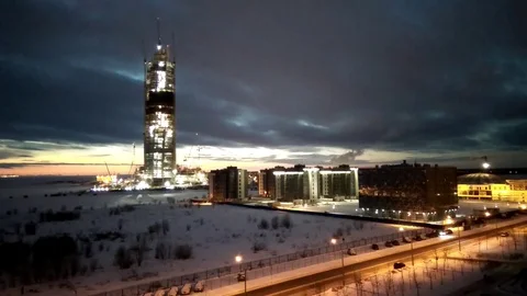 View of the under construction skyscraper Lakhta center in St. Petersburg. Stock-Footage 72905217