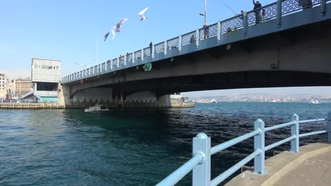 View under Galata Bridge from Karakoy waterfront Video stock 343105215