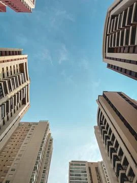 A view from under, looking at a view tall buildings, in Tatuape, Sao Paulo,.. Stock Photos