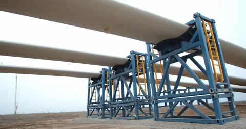 View from under the massive blades of a wind turbine on the ground, 4k Stock Footage 158688303