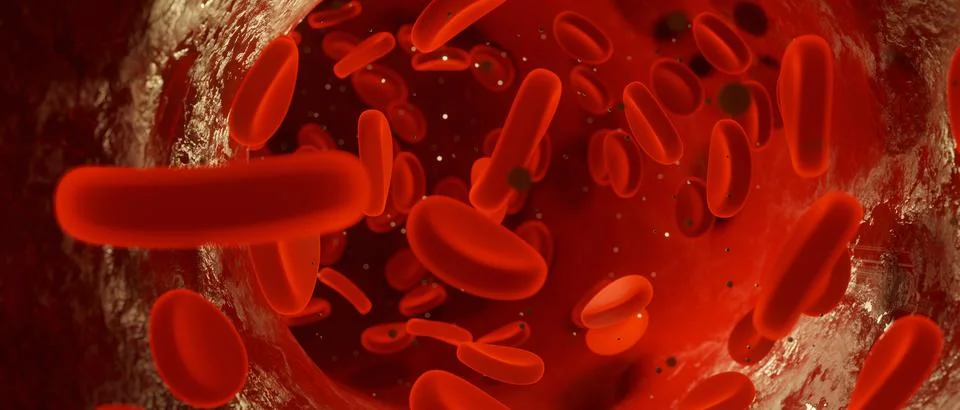 View under microscope, blood-red blood cells in a living body, 3d illustratio Stock Illustration