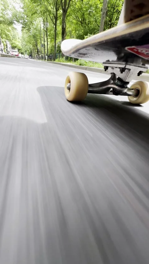 View under skateboard close up pov. Skateboard whell Stock Footage 274668972