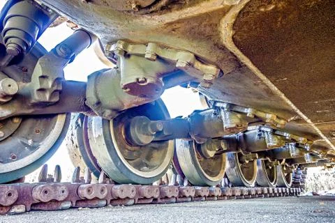 View underneath of an army tank 스톡 사진