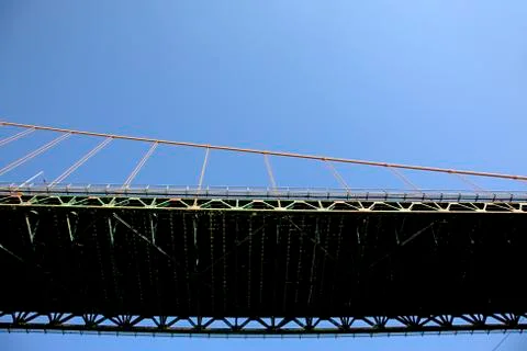 View underneath a green bridge Foto stock