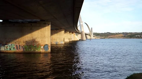 View from underneath the Ponte JK Bridge in Brasilia, Brazil Stock Footage 112081702