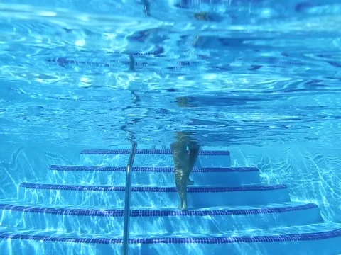 View of the underwater part of the pool on a sunny day Stock Footage 105101393
