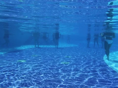 View of the underwater part of the pool on a sunny day Stock Footage 105101414