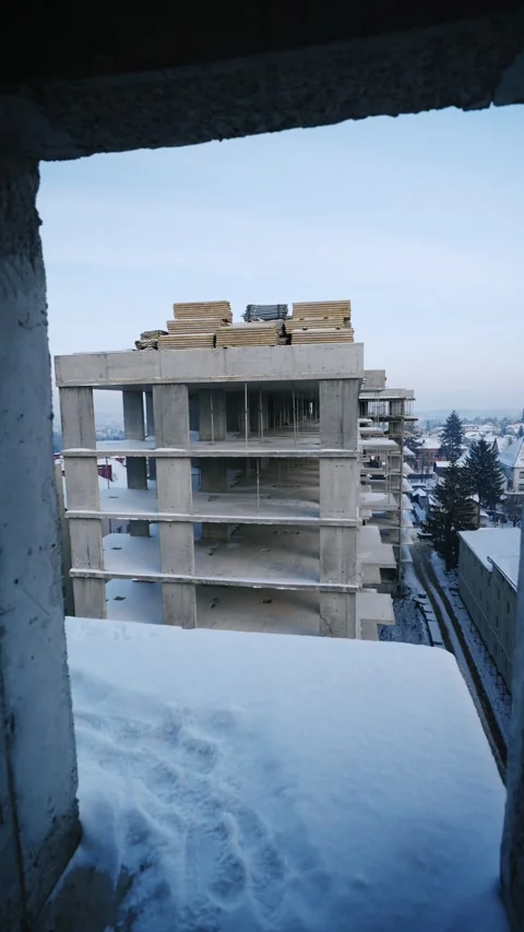 View of an unfinished building facade Stock Footage 327842484