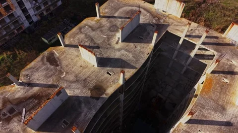 View of unfinished building with open foundation from above Stock Footage 325085226
