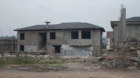 View of an unfinished villa from front Stock Footage 97571433