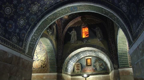View to the unique mosaic in the Mausoleum of Galla Placidia in Ravenna, Italy. 動画素材 59794856