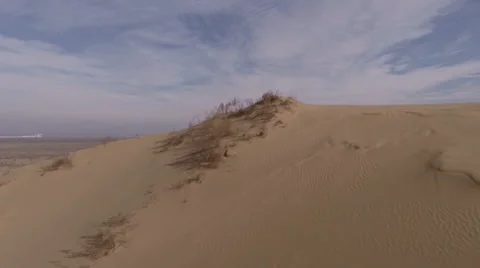 View of the unique sandy barkhan in Russia. Aerial view. Stock Footage 50874254