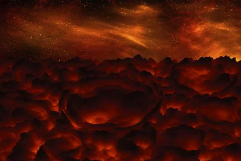 View from an unknown asteroid to the galaxy, rock formations, mountains. 3d i 스톡 일러스트