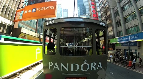 View from the upped deck of the double-deck tram in Hong Kong, China. Stock Footage 58452329
