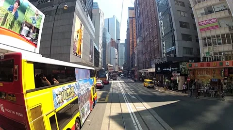 View from the upped deck of the double-deck tram in Hong Kong, China. Stock Footage 58452373
