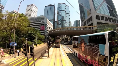 View from the upped deck of the double-deck tram in Hong Kong, China. Stock Footage 58452497