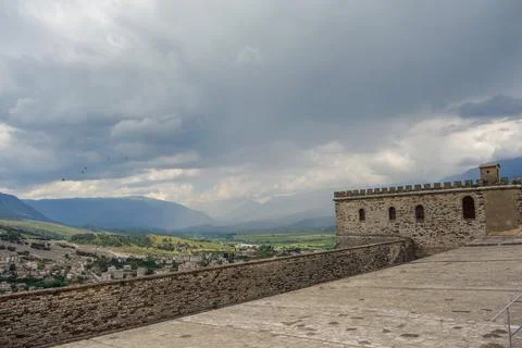 View from the upper area of Gjirokaster castle in Albania, and cityscape as.. Stock Photos