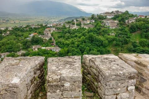 View from the upper area of Gjirokaster castle in Albania, and cityscape as Stock Photos