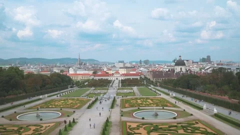 View from Upper Belvedere toward Lower Palace in Vienna, Austria Stock Footage 316224865