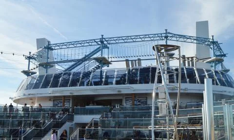 View of the upper deck of the cruise liner MSC Meraviglia, recreation area an Stock Photos